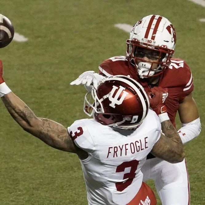 Wisconsin cornerback Caesar Williams breaks up a pass intended for Indiana's Ty Fryfogle